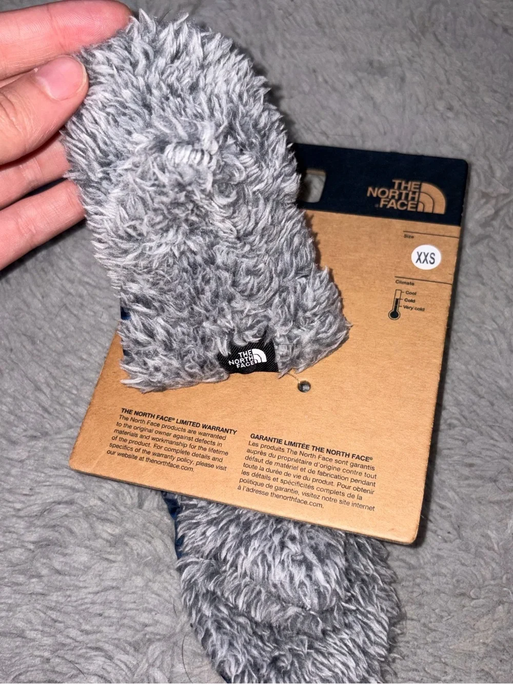 NWT-The North Face baby Faux-Fur Gray Mittens